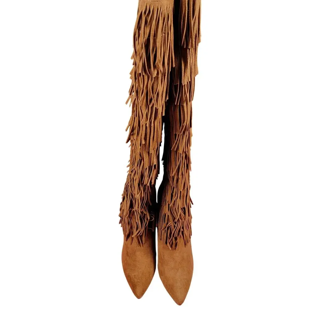 Steve Madden Maraka Fringe Over The Knee Boots Chestnut Suede Womens 6 New